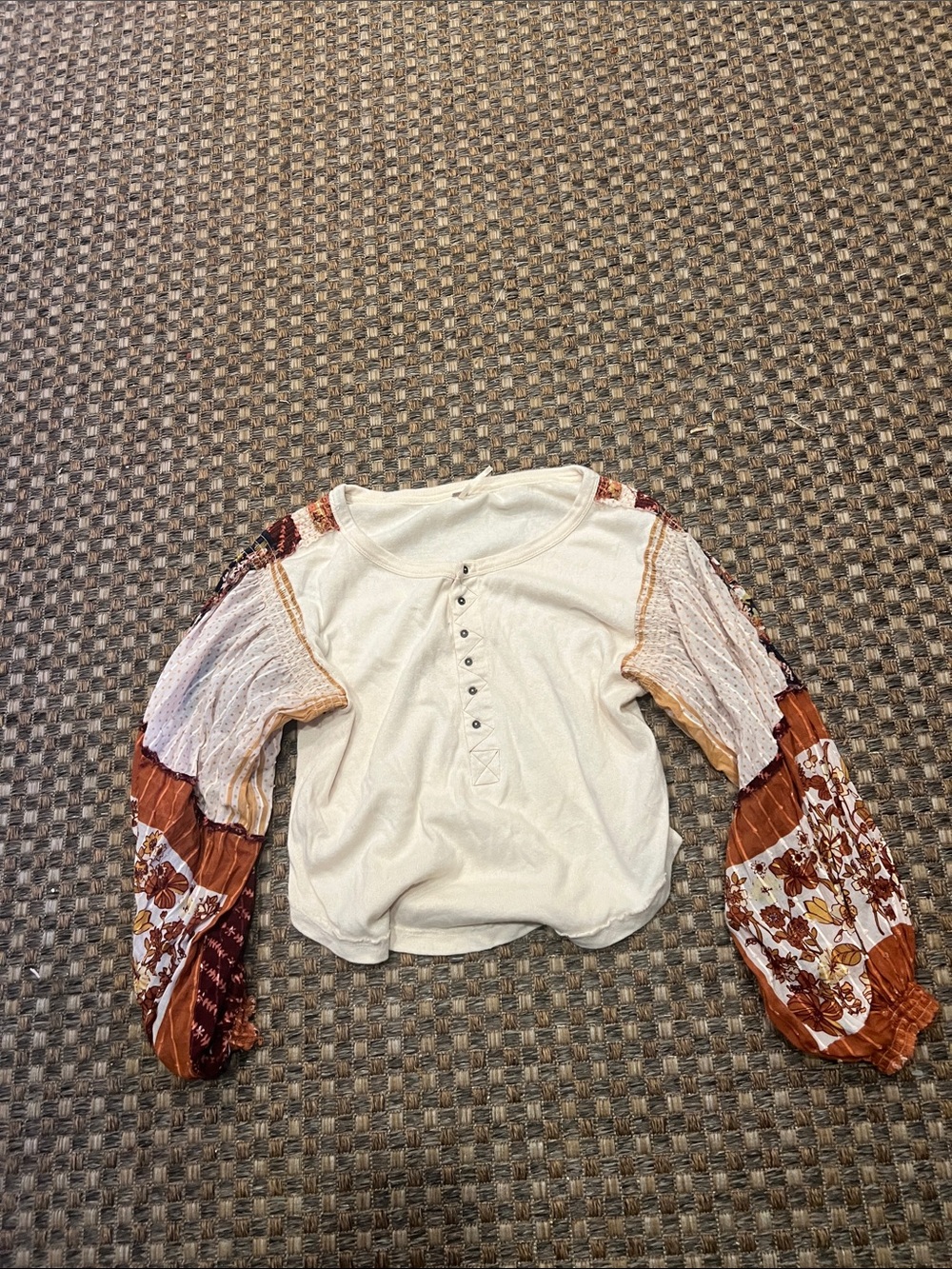 Free People small Peasant Top with Patterned Balloon Sleeves